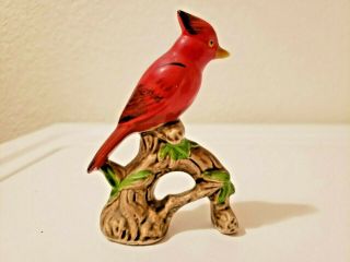 Vintage Ceramic Red Cardinal Bird Figurine Made In Japan