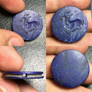 Sassanian Ancient Old Lapis Lazuli Stone Animal Intaglio Seal Stamp Bead