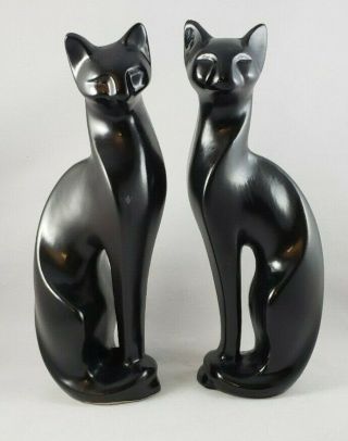 Vintage Mcm Black Ceramic Cat Figurines - 2 - 12.  5 " Tall