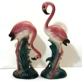 Pair Head Up & Down Pink Flamingo Figurines Vintage 1950s Maddux California