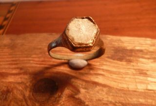 Medieval Tower Ring With White Glass Stone - Metal Detecting Find