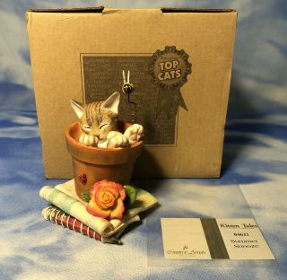 Htf Country Artists " Summer Snooze " Cat Kitten Flower Pot Figurine Ca04621,  Box