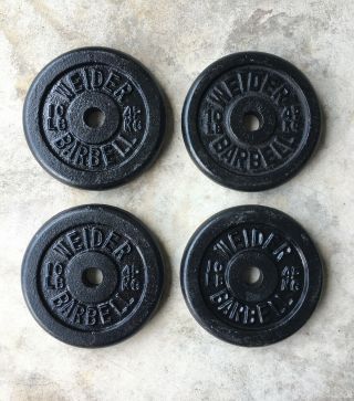 Weider (4) 10 Lb.  Weight Plates Vintage Barbell 40 Total Pounds Standard 1” Iron