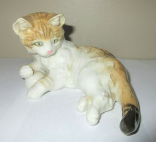 Vtg Hutschenreuther Selb Cat Figurine Yellow Tabby With Yarn Ball Kitten Germany