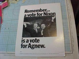Vintage Small Political Poster Humphrey Muskie Nixon Agnew