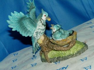 Blue Jay Mother Feeding Babies In Nest Figurine