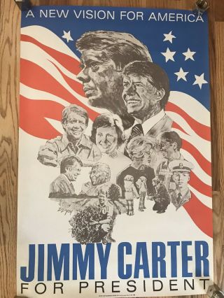 Vintage 1976 U.  S.  President Jimmy Carter Campaign Poster Democratic Politics