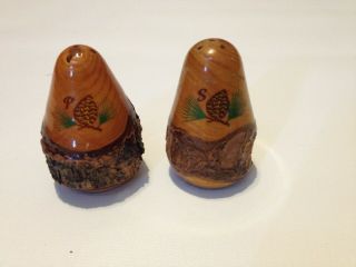 Vintage Wooden Pinecone Salt And Pepper Shakers With Stoppers