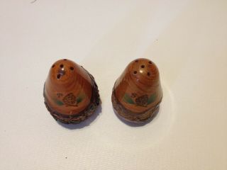 Vintage Wooden Pinecone Salt And Pepper Shakers With Stoppers 2