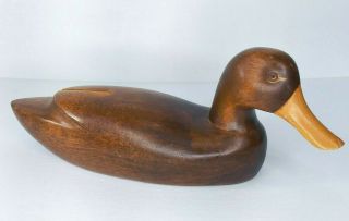 Vintage Mid Century Hand Carved Solid Walnut Wood Duck Mallard Cabin Decor 14.  5 "