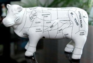 Rare Ceramic White Cow W/ Beef Cooking Chart Bar Restaurant Decor Sculpture