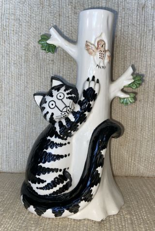 B Kliban Black White Cat Vase Tastesetter Sigma Japan Tree Trunk Owl
