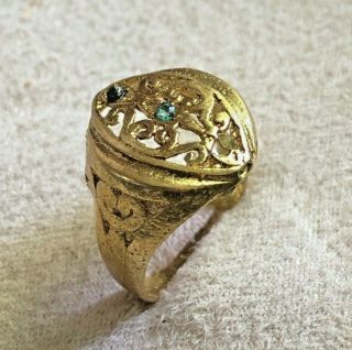 Fabulous Ancient Ring Bronze Unique Stone Extremely Rare Viking Antique