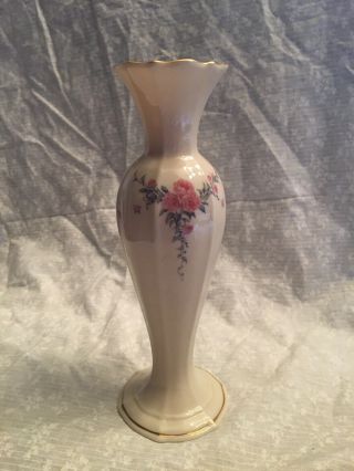 Lenox Vase Cream With Pink Flowers.  Gold Trim.  8 Inches.