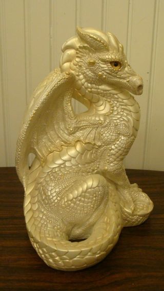 Vtg 1986 Windstone Editions Pena 9 " Pearl White Sitting Dragon Sculpture Retired