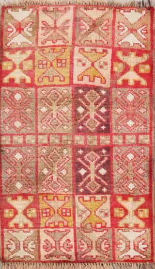 Vintage Geometric Tribal Hamedan Area Rug Hand - Knotted Oriental Nomad Carpet 2x3