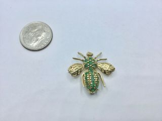 Vintage 14k Yellow Gold And Emeralds Bee Brooch Pendant,  2.  4 Grams