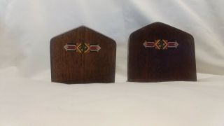 Folk Art / Arts & Crafts Style Copper & Wood Bookends