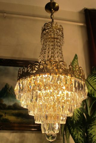Antique Vnt.  French Basket Style Swarovski Crystal Chandelier Lamp Light 1960 