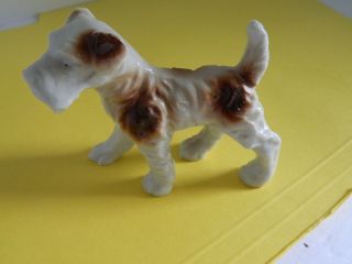Vintage Terrier Dog Ceramic Porcelain Figurine Brown White Marked Japan