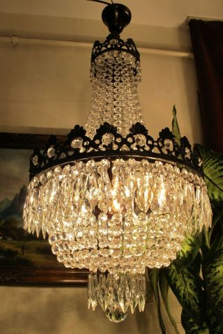 Antique Vnt.  Big Austria Real Swarovski Crystal Chandelier Light Lamp 1940 