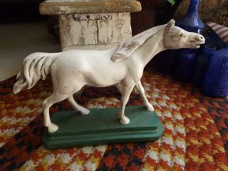 Vintage Ceramic Or Chalkware White Horse Figure Hand Painted Farm Find