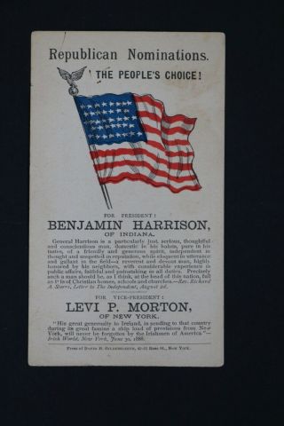Benjamin Harrison/levi Morton 1888 Presidential Campaign Card