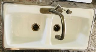 Vintage American Standard White Porcelain/cast Iron Double Kitchen Sink 40x21x8
