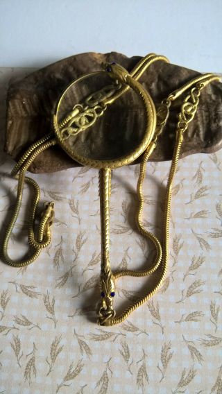 Vintage Loupe De Main Serpent Et Chaine