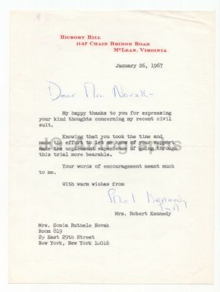 Ethel Kennedy - Wife Of Robert F.  Kennedy - Signed Letter (tls),  1967