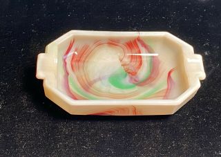 Vintage Slag Glass Red And Green Individual Ashtray 2 3/4 X 2 Akro Agate