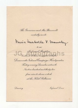 Franklin D.  Roosevelt - 32nd U.  S.  President - Dnc Dinner Invitation,  1932