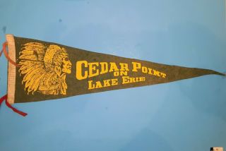 Vintage Felt Souvenir Pennant.  Cedar Point On Lake Erie,  Ohio.  Indian Chief