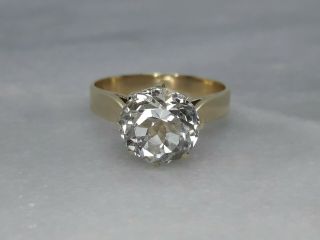 Antique Old Vintage Solid 9ct Yellow Gold Solitaire Ring 2.  43ct White Topaz - M