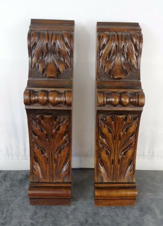 11.  4 " Two Antique French Carved Walnut Wood Corbel - Pillars - Brackets Salvage