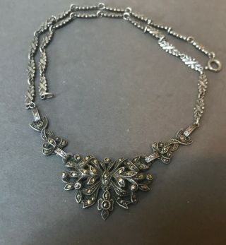 Antique Vintage Art Deco Sterling Silver Marcasite Choker Necklace