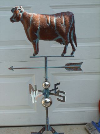 3d Cow Weathervane Hand Crafted Copper Patina Finish Weather Vane