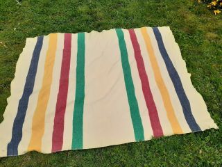 Vintage Wool Blanket Cream with Multi - Color Stripes 60 