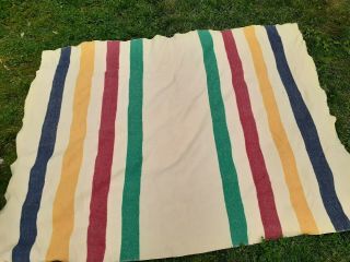 Vintage Wool Blanket Cream with Multi - Color Stripes 60 