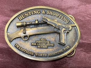Vintage Nra Hunting & Shooting Traditions Worth Fighting For Brass Belt Buckle