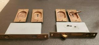 Complete Set Of Antique Bronze Eastlake Design Pocket Door Hardware Set