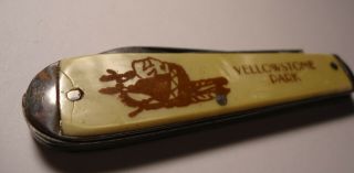 Vintage Pocket Knife Souvenir 2 Blade Yellowstone Park Colonial W/ Indian Chief
