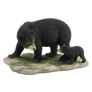 Mother Black Bear And Cub Figurine 10.  25 " Long Polystone