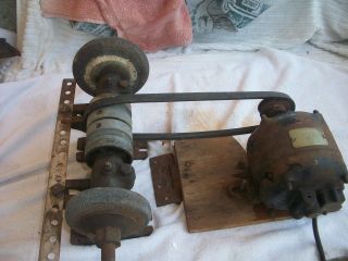 Vintage Ge 1/4 Hp Motor No 27468 With Double Sided Grinding Wheel