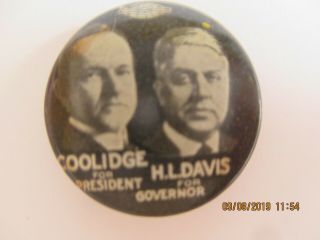 1920 Calvin Coolidge For President Davis For Governor Ohio Pinback Button Coo - 46