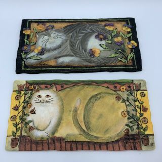 Pair E Smithson Signed Cat Wall Hanging Resin Plaques Buttercup Pansy