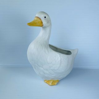 Homco 8886 Duck Planter White Bisque Porcelain Home Interiors 7 Inches Tall