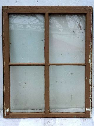 29 " X36 " Antique Vintage Solid Wood Wooden Frame Sash Window 4 Glass Lites Panes