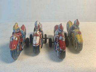 VINTAGE TIN TOY MOTORCYCLE RIDERS 77 - 11 - 14 AND MP MADE IN JAPAN 2