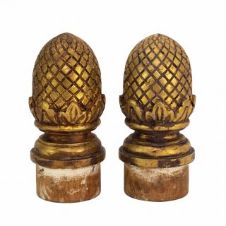Large Wood Carved Pineapple Finials Newel Post Architectural Tops 9 "